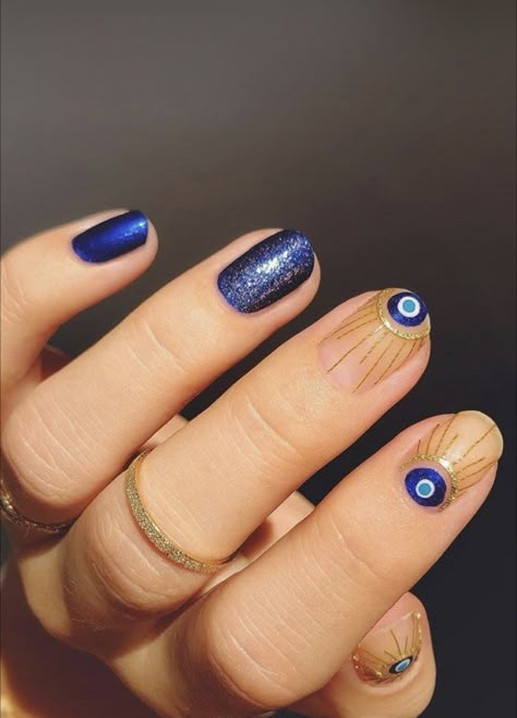 Evil Eye Nail, Nails With Stars, Red Nails Acrylic, Nails Acrylic Square, Evil Eye Nails, Eye Nails, Her Nails, Nails Blue, Blue Evil Eye