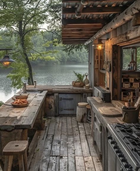 Elle Lookbook (@EvaLovesDesign) on X Rustic Outdoor Cooking, Outdoor Cooking Area, Barn Shop, Cabin Exterior, Bbq Kitchen, Rustic Outdoor, Dream Living, Outdoor Bbq, Sustainable Home