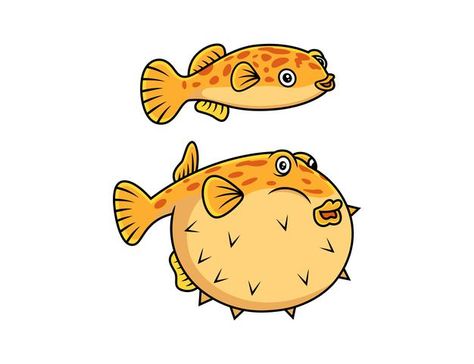 Cute puffer fish cartoon | Premium Vector #Freepik #vector #water #nature #character #cartoon Puffer Fish Illustration, Puffer Fish Cartoon, Fish Character Design, Cute Puffer Fish, Big Eyed Fish, Nature Character, Underwater Cartoon, Fish Cartoon, Animal Outline