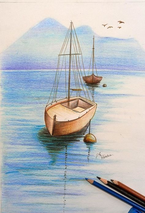 Pencil Colour Sketches Landscape, Pencil Colour Landscape, Pencil Colour Sketches, Color Pencil Art For Beginners, Colour Pencil Art Landscapes, Colored Pencil Sketches, Pencil Colour Painting, Drawings With Meaning, Pencils Art