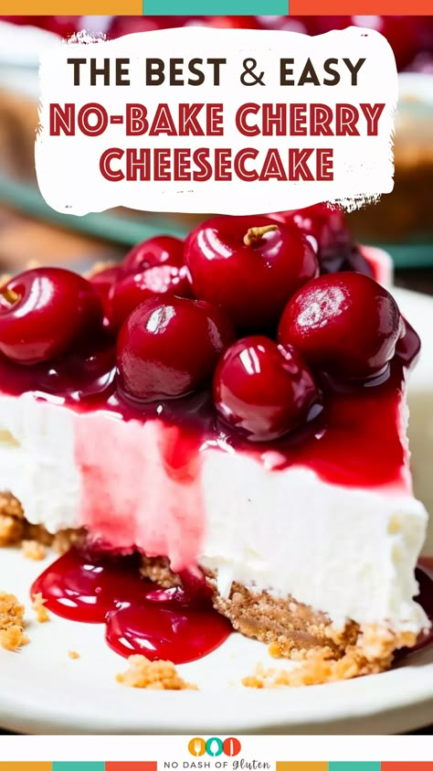 Whisk up happiness in just 10 minutes with our No-Bake Cherry Cheesecake! Creamy, dreamy, and topped with cherry goodness. Try it today and make your taste buds dance! Dessert Dips Recipes, Cherry Recipes Easy, Cherry Cheescake, Cherry Cheesecake Pie, Bake Cheesecake Recipes, Cherry Cream Cheese Pie, No Bake Cheesecake Recipes, Best No Bake Cheesecake, Cherry Cheesecake Recipe