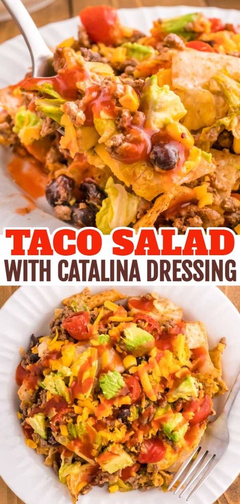 Taco Salad With French Dressing Doritos, Fiesta Taco Salad, Taco Dip With Catalina Dressing, Taco Mac Salad, Mexican Salad With Catalina Dressing, French Dressing Taco Salad Recipe, Mexico Salad Recipes, Taco Salad Western Dressing, Keto Catalina Taco Salad