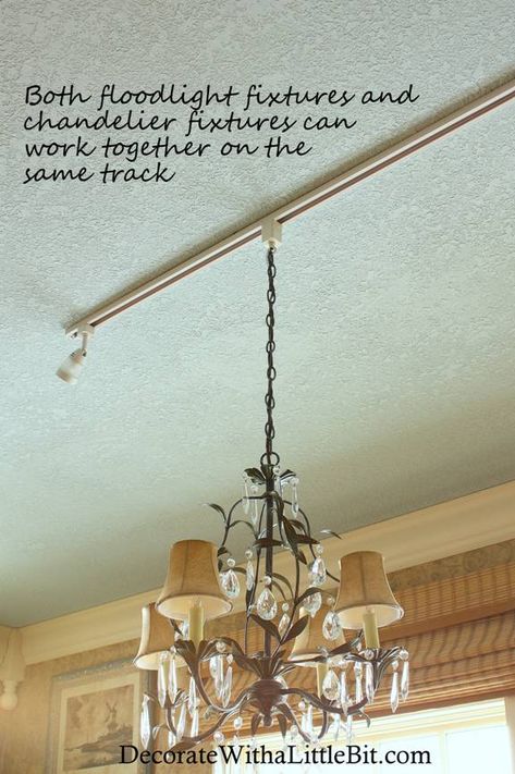 Did you know you can add a chandelier to a track light? Here's the trick! Track Lighting Kitchen, Track Lighting Fixtures, Track Lighting Pendants, Track Light, Diy Chandelier, Hallway Lighting, Dining Lighting, Room Lamp, Modern Light Fixtures