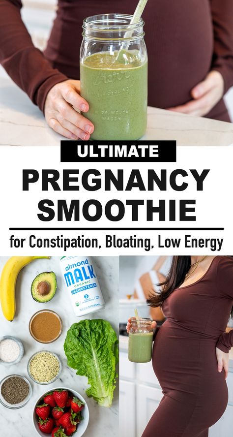 This healthy breakfast smoothie has helped so much with my pregnancy constipation, bloating, low energy levels, and overall wellness. #smoothie #smoothierecipe #breakfastsmoothie #energysmoothie #greensmoothie Smoothie For Constipation, Wellness Smoothie, Foods For Constipation, Pregnancy Breakfast, Constipation Smoothie, Pregnancy Smoothie, Pregnancy Constipation, Energy Smoothies, Healthy Drinks Smoothies