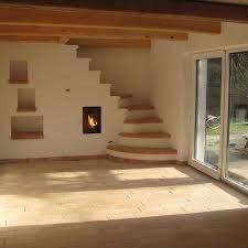 Fireplace And Stairs, Cob House Interior, Cabin Stairs, Build A Greenhouse, Underground Homes, Cob House, Rocket Stoves, Hobbit House, Living Room Bench