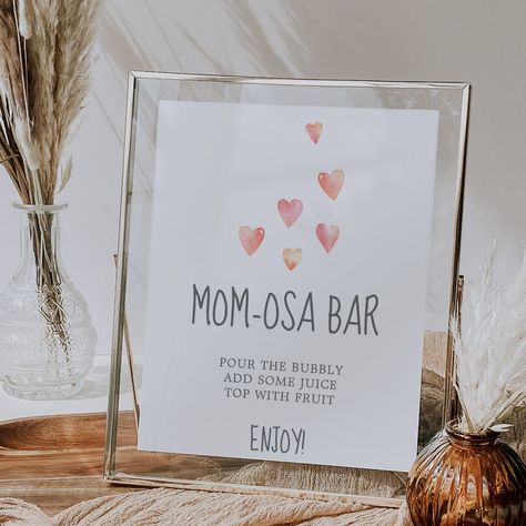 This watercolor hearts baby shower mom-osa bar sign is perfect for a simple baby shower. The sweet design features cute watercolor pastel hearts in coral pink, blush pink, yellow and peach orange. Spring Baby Shower Decorations, Baby Sprinkle Decor, Sprinkle Decor, Mom Osa Bar Sign, Mimosa Sign, February Baby Showers, Mom-osa Bar Sign, Menu Table, Mom-osa Bar