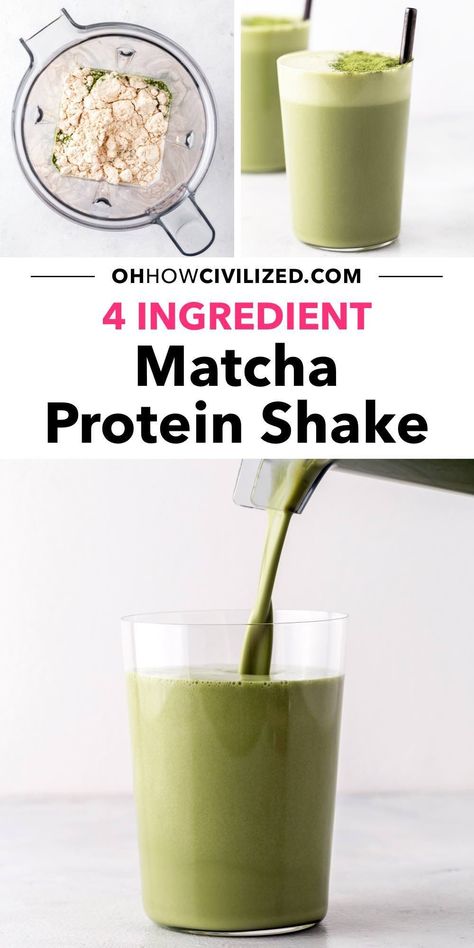 If you need a boost of energy, this healthy and tasty matcha protein shake is what you should drink. The recipe uses only 4 ingredients and takes 2 minutes to make. #matchaproteinshake #proteinshakes #matcharecipes #matcha Matcha Protein Shake, Matcha Energy Drink, Matcha Shake, Simple Smoothies, Exercise Recovery, Matcha Green Tea Recipes, Green Shakes, Unflavored Protein Powder, Tea Drink Recipes