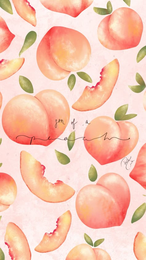 Peachy puns: digital art  IG: @heartofphoebe #digitalart #procreate #ipadproart #peach #illustration #fruitart #drawings #digitalpainting #iphonewallpaper #wallpaper #puns Frühling Wallpaper, L Wallpaper, Peach Wallpaper, Peach Aesthetic, Peach Art, Fruit Wallpaper, Aesthetic Desktop Wallpaper, Cute Patterns Wallpaper, Fruit Art