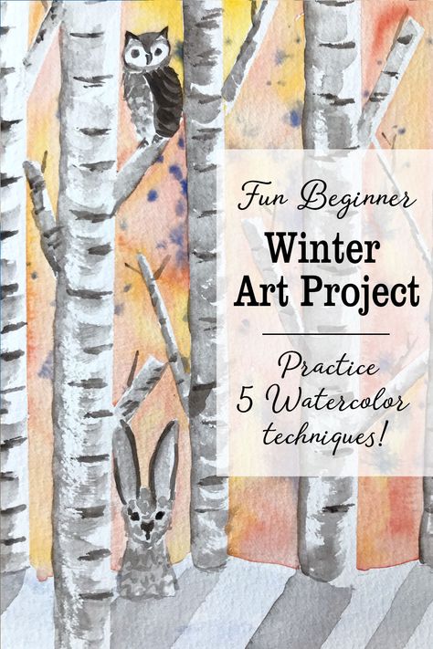 Forest Painting Tutorial, Winter Art Project, Watercolour Tutorial, Beginner Watercolor, Negative Painting, Teaching Watercolor, Watercolor Woodland, Unicorn Painting, Rock Painting Tutorial