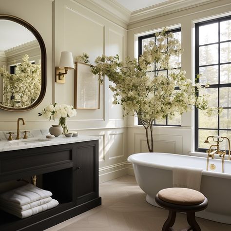 California dreaming on this raining southern day. #houseinspo | Instagram Modern Cottage Core Bathroom, Modern French Bathroom, Parisian Bathroom French Style, Cottage Core Bedrooms, French Bathroom Design, French Style Bathroom, Southern Interior, French Bathroom, French Country Bathroom