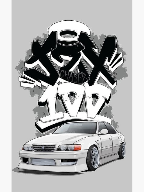 "Chaser jzx100 (white) with graffiti background," Poster by ArtyMotive | Redbubble Toyota Chaser Drawing, Toyota Chaser Wallpapers, Jdm Graffiti, Toyota Chaser Jzx100 Wallpaper, Jdm Drawing, Graffiti Posters, Jzx100 Chaser, Toyota Chaser Jzx100, Jdm Logo