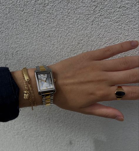 Casio Watch Women, Gold And Silver Watch, Silver Watches Women, Vintage Watches Women, Gold Watches Women, Watches Women, Gold Bracelets, Casio Watch, Vintage Watches