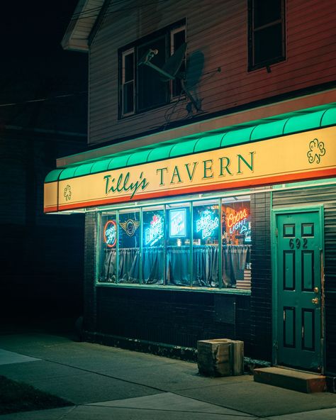 Tilly's Tavern vintage sign at night, Buffalo, New York Rail Transport, Buffalo New York, Hotel Motel, White Car, Posters Framed, City Car, Coors Light, Image House, Shutter Speed