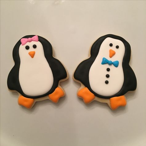 Hockey Themed Gender Reveal, Gender Reveal Hockey, Penguin Gender Reveal Party, Gender Reveal Ideas For Party Pinguin, Penguin Themed Gender Reveal, Penguin Gender Reveal, Penguin Cookies, Penguin Baby Showers, Gender Reveal Cookies