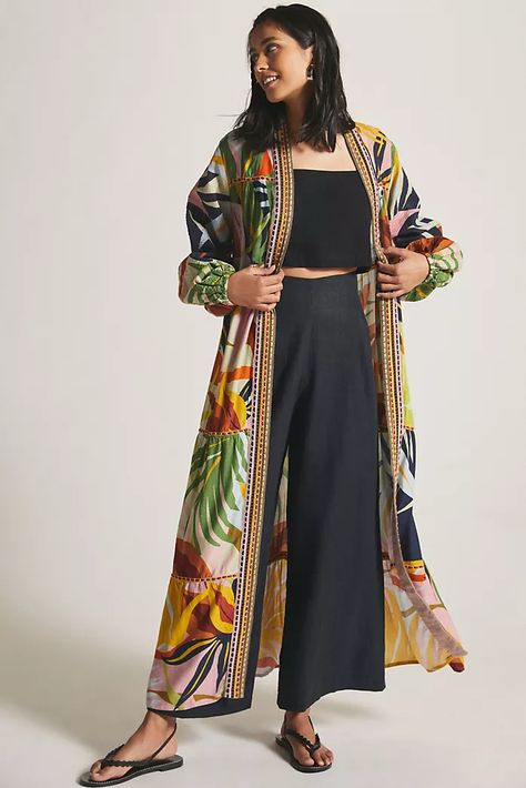 Scarves & Kimonos | Anthropologie Long Kimono Outfit, Kimono Outfits, Kimono Outfit, Mode Abaya, Short Kimono, Womens Kimono, Long Kimono, Abayas Fashion, Kimono Dress