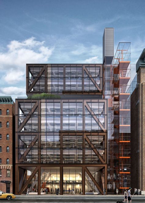 Rogers Stirk Harbour + Partners brings high-tech industrial chic to N.Y.C. Industrial Facade, Hopkins Architects, Otis Elevator, Richard Rogers, Company Building, Genius Loci, Industrial Architecture, Famous Buildings, Interior Rendering