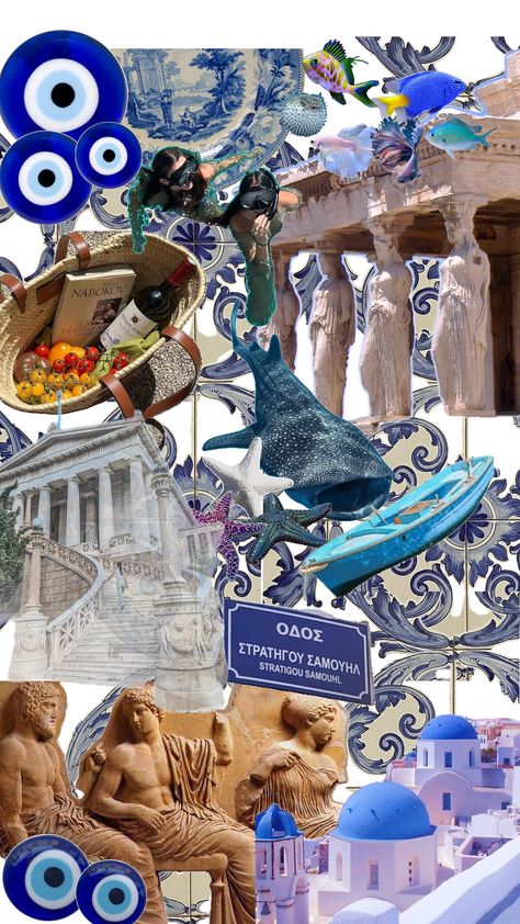 Greece blue whale fish Greek mythology Greece Collage, Blue Evil Eye, Evil Eye, Greece, Collage, Blue