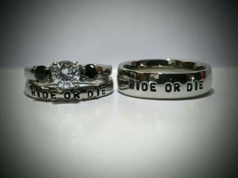 Ride Or Die Tattoo, Bonnie And Clyde Tattoo, Gangster Wedding, Biker Wedding, Bonnie N Clyde, Cute Engagement Rings, Couple Jewelry, Ride Or Die, Couple Tattoos