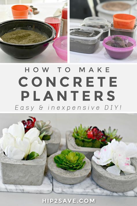 You've gotta try making your own pretty DIY concrete planters using a cheap bag of concrete mix! I love it when a project turns out super cute and is also very easy on the budget! 🙌 #diy #easydiy #homediy #concreteplanters #diyplanters #diyconcreteplanter #concretediy Bag Of Cement, Concrete Succulent Planters, Diy Concrete Planters, Cement Diy, Concrete Diy Projects, Succulent Soil, Cement Planters, Cement Pots, Diy Concrete