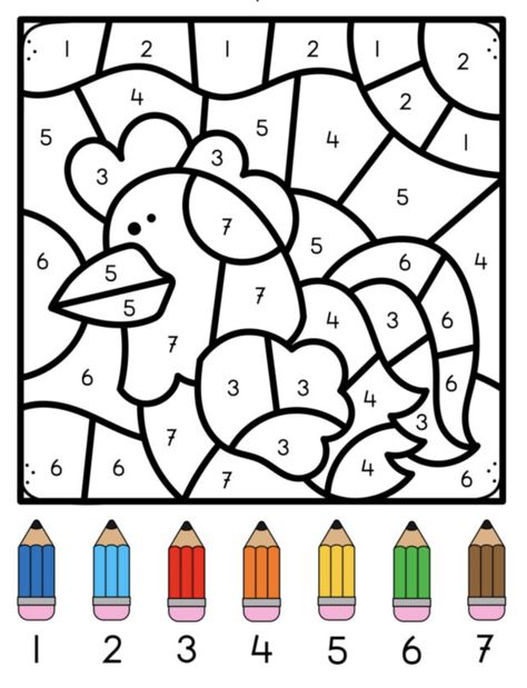 Coloring For Kindergarten Free Printable, Coloring By Numbers For Kids, Number 7 Craft, Color With Numbers, Coloring Numbers, Adding Worksheets, Numbers For Toddlers, Number Worksheet, Color By Number Printable