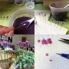 How to make miniature lavender by Nancy Enge Design #HBSCreatinContest2016 Pictures Of Flowers, Barbie Miniatures, Dollhouse Garden, Dollhouse Miniature Tutorials, Miniature Tutorials, Fairy Furniture, Paper Plants, Dollhouse Miniatures Diy, Miniature Projects