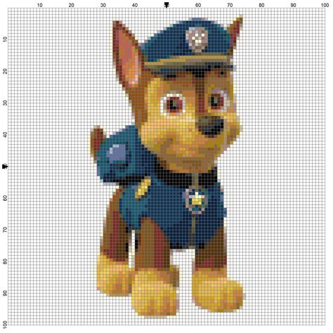 Paw Patrol Chase Crochet Graph Crochet Baby Football, Chase From Paw Patrol, Large Cross Stitch Patterns, Paw Patrol Rocky, Paw Patrol Chase, Free Cross Stitch Pattern, Crochet Graphs, Plastic Canvas Books, Paw Patrol Characters