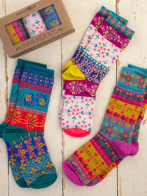 You can never have too many pairs of our Boho Socks! They add so much colorful fun detail to any outfit whether you’re wearing Birks, sneakers, or just lounging on the couch. We’ve created this adorable set of three in a convenient and cute gift box so it’s ready to make your gift-giving EASY! Anyone would love them! S Mushroom Slippers, Cute Socks Outfit, Boho Gift Ideas, Lovely Socks, Boho Socks, Smiley Face Slippers, Rolling Tote Bag, Sock Store, Flower Slippers