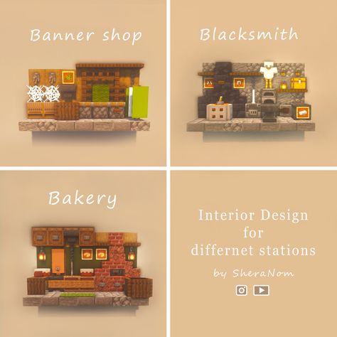 Here are some Designs for different crafting stations :) Hope you enjoy :3 : Minecraftbuilds Bakery Interior Design, Minecraft Shops, Minecraft Welten, Bakery Interior, Minecraft Structures, Minecraft Interior Design, Minecraft House Plans, Bangunan Minecraft, Minecraft Cottage