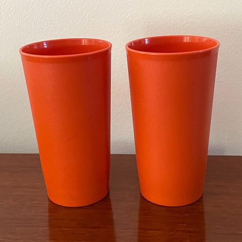 Set of Two Orange Tupperware Tumblers - Harvest Colors - 70s Kitchen - Retro Tupperware Cups - 1970s Tupperware - Picnic Cups - 70s Home Picnic Cups, Tupperware Cups, Retro Kitchen Accessories, 70s Kitchen, 1980s Toys, 70s Home, Vintage Housewares, Mid Century Decor, Retro Kitchen