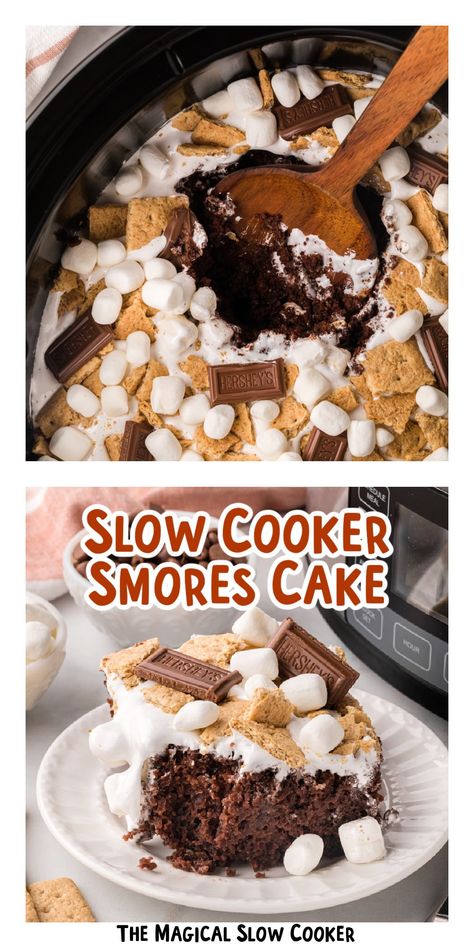 Slowcooker Dessert, Smore Cake, Slow Cooker Cake, Crockpot Cake, Crockpot Desserts, Summer Crockpot, Future Chef, The Magical Slow Cooker, Smores Cake