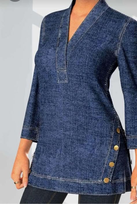 Denim Tops Women, Jeans Dresses For Women, Denim Blouse Women, Tencel Denim, Moda Denim, Stylish Tops For Women, Blouse Casual Fashion, Women Blouses Fashion, Trendy Tops For Women