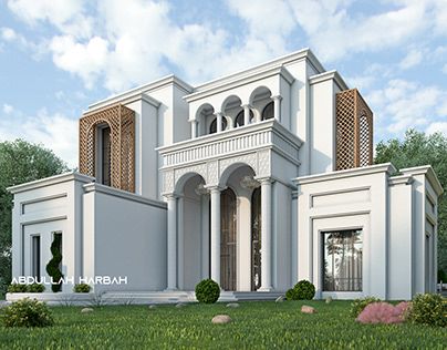 Villa Faced Design, New Classic Villa Exterior Design, Residential Elevations, Classic Facade Design, Neoclassic Architecture, Classic Villa Exterior, Classical Facade, Cornice Moulding, Villa Exterior