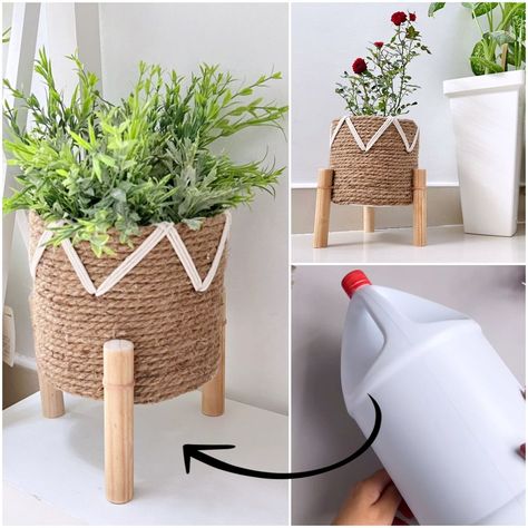 ¿ Cómo reciclar un galón vacío de cloro ? | Esto puedes hacer con una botella vacía grande ♻️ | By Encanto de Crear Macrame, Sketch, Interior Design, Plants, Closet, Home Decor, Design, Home Décor, Macramé