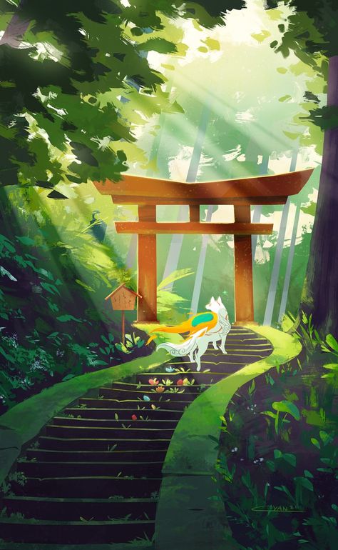 Tori Gate, Japanese Fox, Fox Illustration, Abstract Iphone Wallpaper, Ghibli Art, Art Wallpaper Iphone, Anime Artwork Wallpaper, Fox Art, Japan Art