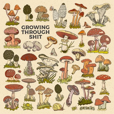 Growing through shit 🍄🙂 #growing #mushrooms #growingthroughshit #mushies #womenofillustration #illustration #motivation #growth #mushroomart #procreateillustration #emsmiles Growth Pictures, Illustration Motivation, Mushroom Illustration, Mushroom Drawing, Mushroom Art, March 20, Art Journal Inspiration, Light Art, Journal Inspiration