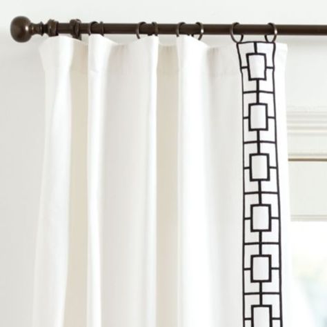 Embroidered Square Trellis Panels - Set of 2 | Ballard Designs Square Trellis, Honeymoon Bedroom, Transitional Spaces, Geometric Curtains, Trellis Panels, Linen Curtain Panels, Linen Drapery, Condo Furniture, Linen Curtain