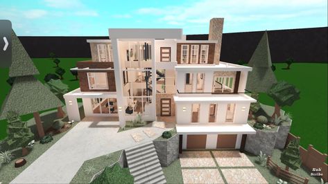 Bloxburg Sorority House, Bloxburg Summer House Ideas, Bloxburg Villa, City Bloxburg, Modern Houses Pictures, Roblox Kid, Penthouse Layout, Blocksburg House, Beach House Layout