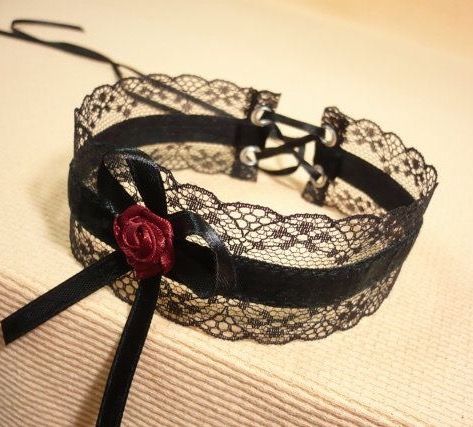 :: Corset Choker, Dark Side Of The Force, Anting Manik, Rose Choker, Gothic Lace, Choker Black, Morticia Addams, The Sith, Romantic Necklace