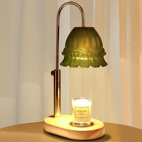 PRICES MAY VARY. 💎 HIGH GRADE EXTERIOR DESIGN: Wooden base with metal lamp body and glass shade is a combination of classical and modern design, exquisite and beautiful. The candle warmer lamp is a delicate and functional decorative lamp that fits perfectly with living rooms, bedrooms, studies, offices, yoga studios and other places to create a cozy home/work atmosphere. 💎 SAFE & NO FLAMES: This candle lamp calls on a 50 watt halogen bulb to heat candle wax, so that the surface of the scented Heat Candle, Bathroom Odor, Home Decor Green, Candle Lamps, Candle Warmer Lamp, Yoga Studios, Electric Candle, Wax Melt Warmer, Electric Candles