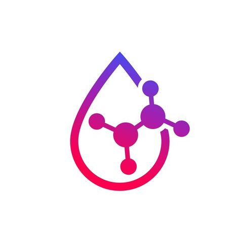 Acid drop icon with a molecule | Premium Vector #Freepik #vector #hyaluronic #chemical-logo #molecule-logo #chemical-formula Chemical Logo, Flat Icons Set, Doodle Icon, Chemical Formula, Dark Blue Background, Organic Plants, Banner Template, Pink Background, Business Design