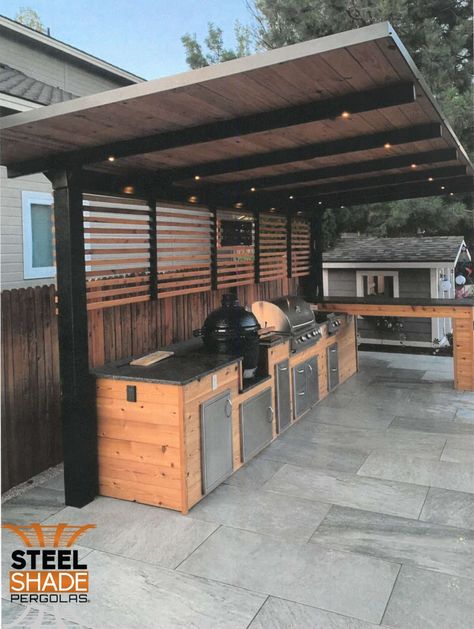 Outdoor Bbq Area, Outdoor Grill Station, Balkon Decor, Outdoor Kitchen Decor, Outdoor Kitchen Plans, Build Outdoor Kitchen, Outdoor Bbq Kitchen, Backyard Pavilion, Exterior Modern