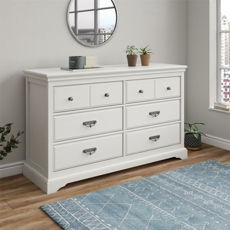 Canora Grey Lydd 6 Drawer Dresser | Wayfair White 6 Drawer Dresser, Crown Moulding, Double Dresser, 6 Drawer Dresser, Bedroom Dressers, Small Drawers, Dressers And Chests, Crown Molding, Murphy Bed