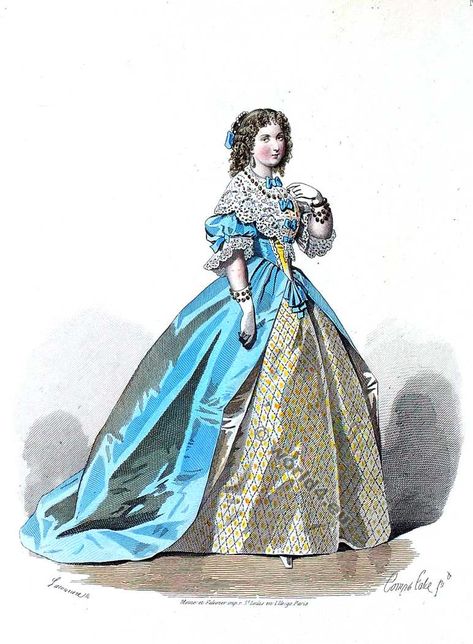 Costume de la Epoque de Louis XIII. Cour robe du 17ème siècle. la mode baroque. 1870 Fashion, 17th Century Fashion, 1870s Fashion, Victorian Era Fashion, Bustle Dress, 19th Century Fashion, Paris Mode, Images Vintage, Victorian Art