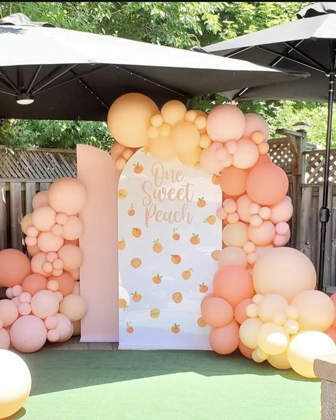 One Sweet Peach, Peach Party Decorations, Peach Baby Shower, Peach Party, Baby Birthday Themes, Gender Reveal Party Decorations, 13th Birthday Parties, Sweet Peach, Girl First Birthday