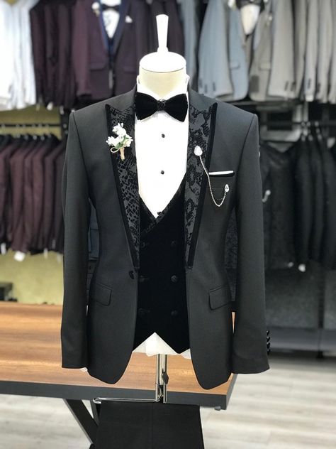 Genova Black Slim Fit Peak Lapel Tuxedo – brabion Suits For Men Wedding, Men Wedding Suits, Peak Lapel Tuxedo, Green Suit Men, Groom Dress Men, Black Suit Men, Formal Clothes, Slim Fit Suit Men, Classy Suits