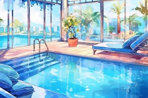 Anime style illustration of a pool with ... | Premium Photo #Freepik #photo #anime #city-illustration #illustrations #city Photo Anime, Summer Vision Board, Summer Vision, Anime City, Hd Nature Wallpapers, Nature Wallpapers, City Illustration, Background Ideas, Your Character