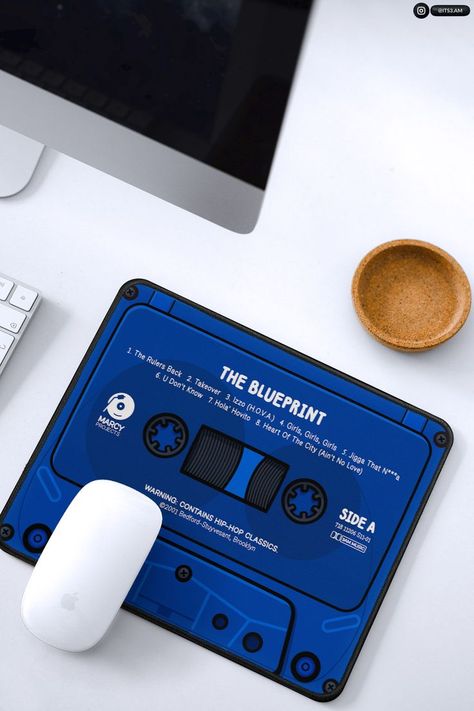 The Blueprint Cassette Mouse Pad • Gaming Mousepad, Brooklyn NYC,  Hip-Hop Office Accessories Hard Music, Office Desk Accessories, Custom Mouse Pads, The Blueprint, Music Fans, Brooklyn New York, Mouse Pads, Desk Accessories, Mouse Pad