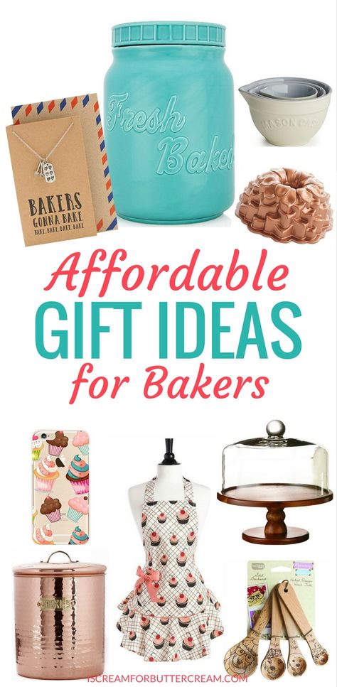 Affordable gift ideas for bakers. These gifts aren't the same old ideas. They're unique gifts any baker will love. #giftideasforbakers #bakergiftideas #giftideas Gift Ideas For Bakers, Baking Gift Basket, Unique Food Gifts, Gifts For Bakers, Baking Basket, Baker Gifts, Affordable Gift Ideas, Affordable Christmas Gifts, Baking Gift