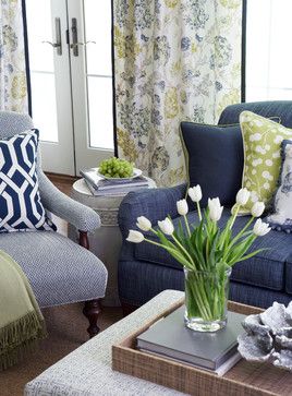 Indigo & Citron Fabric Collection traditional family room Traditional Family Room, Blue Couches, Design Salon, New Living Room, A Living Room, Room Colors, Living Room Inspiration, Interior Designer, Home Interior