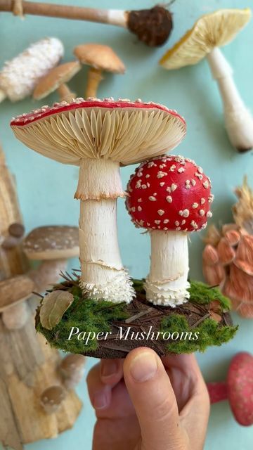 Paper Mushrooms Diy, Craft Mushrooms, Paper Mache Mushroom, Paper Mushrooms, Handmade Mushrooms, Mushroom Diy, Alice In Wonderland Tea Party Birthday, Cottagecore Gifts, Mushroom Crafts